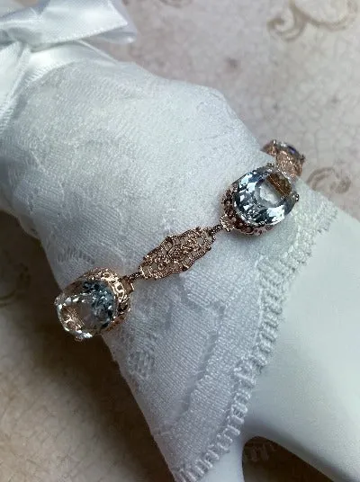 Natural White Topaz Bracelet, Rose Gold plated Edwardian Jewelry  #B70