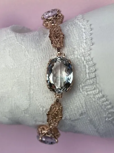 Natural White Topaz Bracelet, Rose Gold plated Edwardian Jewelry  #B70