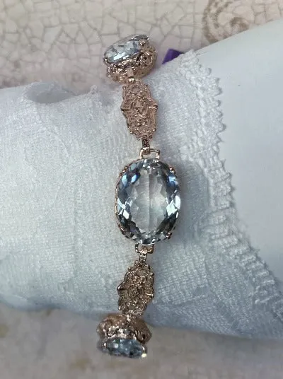 Natural White Topaz Bracelet, Rose Gold plated Edwardian Jewelry  #B70