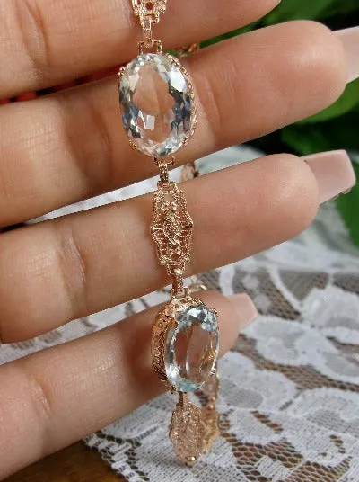 Natural White Topaz Bracelet, Rose Gold plated Edwardian Jewelry  #B70