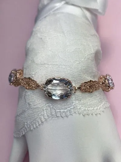 Natural White Topaz Bracelet, Rose Gold plated Edwardian Jewelry  #B70