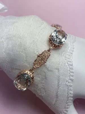 Natural White Topaz Bracelet, Rose Gold plated Edwardian Jewelry  #B70