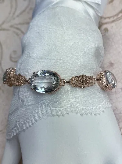 Natural White Topaz Bracelet, Rose Gold plated Edwardian Jewelry  #B70