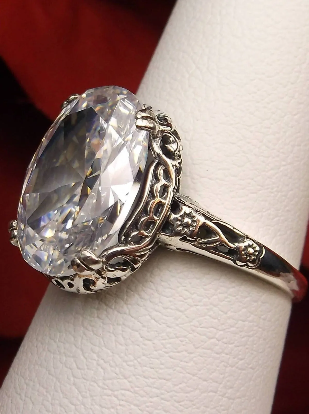 Natural White Topaz or White CZ Ring, Edwardian Vintage Jewelry #D70