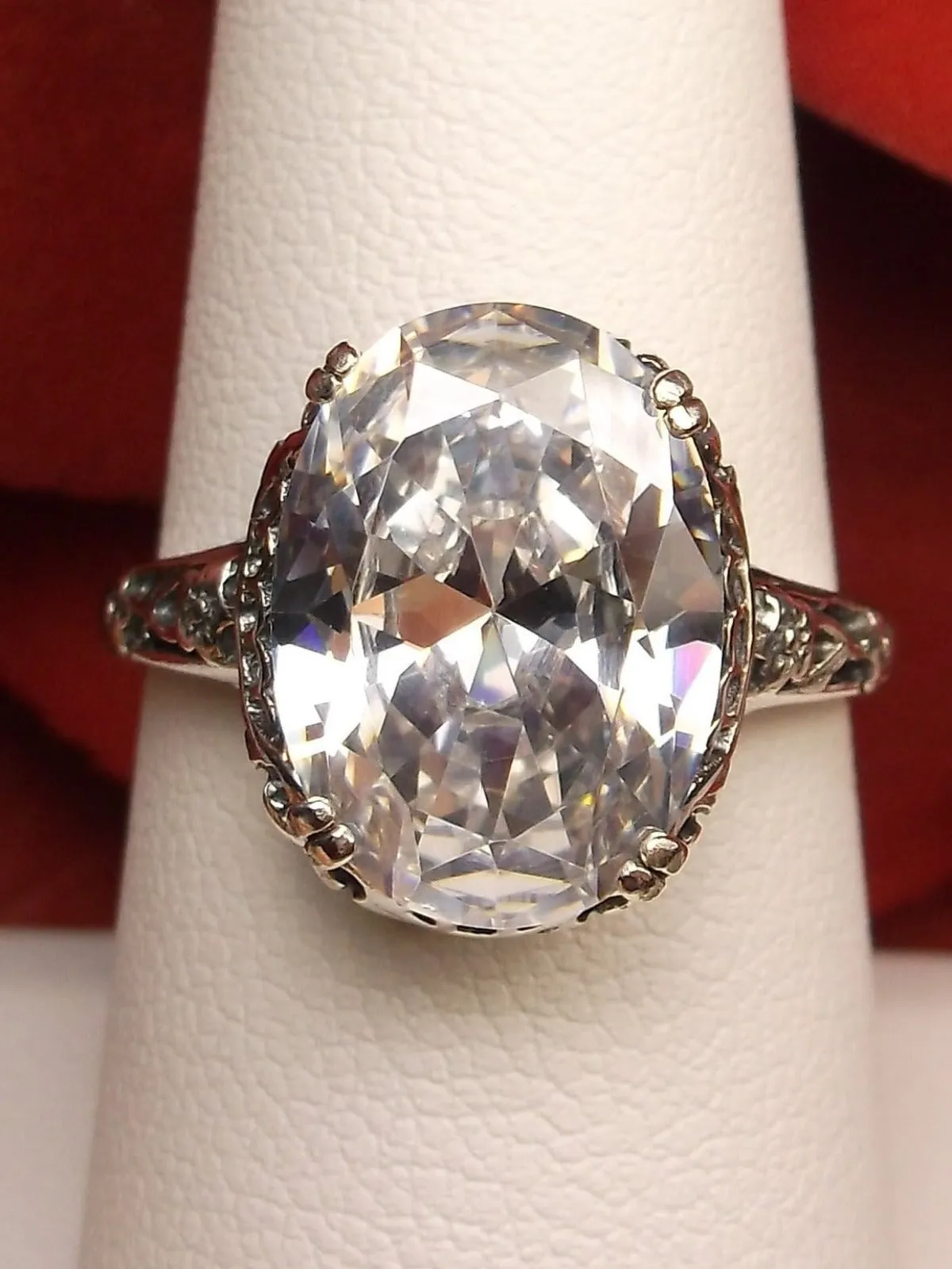 Natural White Topaz or White CZ Ring, Edwardian Vintage Jewelry #D70