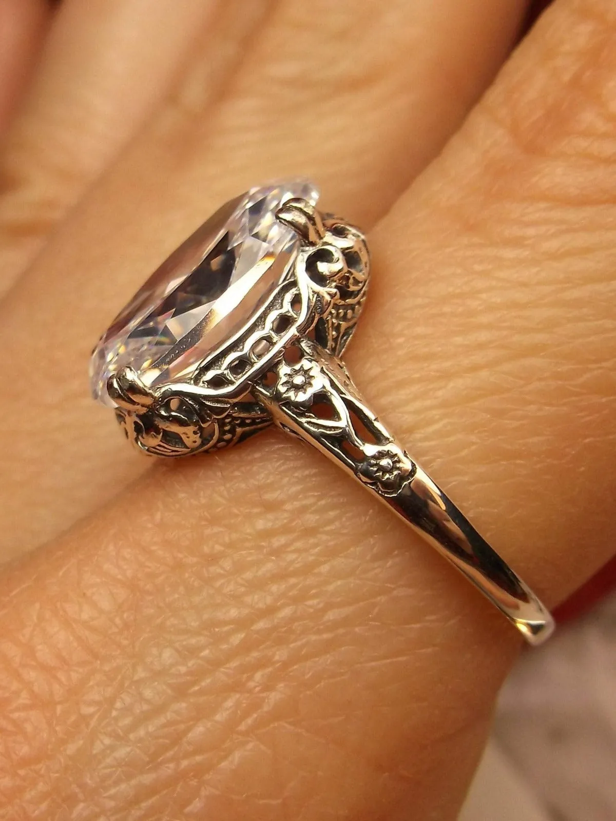 Natural White Topaz or White CZ Ring, Edwardian Vintage Jewelry #D70