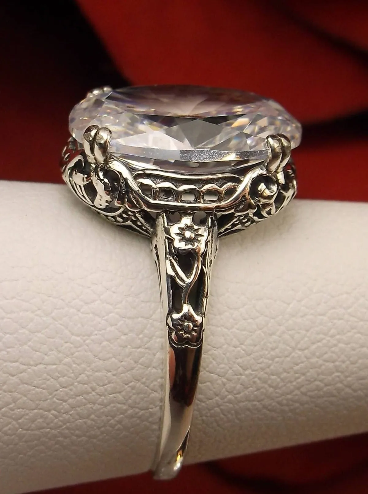 Natural White Topaz or White CZ Ring, Edwardian Vintage Jewelry #D70