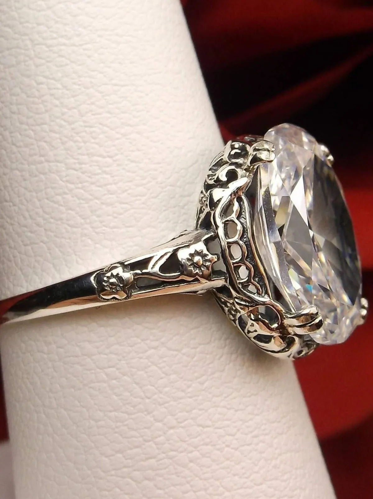 Natural White Topaz or White CZ Ring, Edwardian Vintage Jewelry #D70