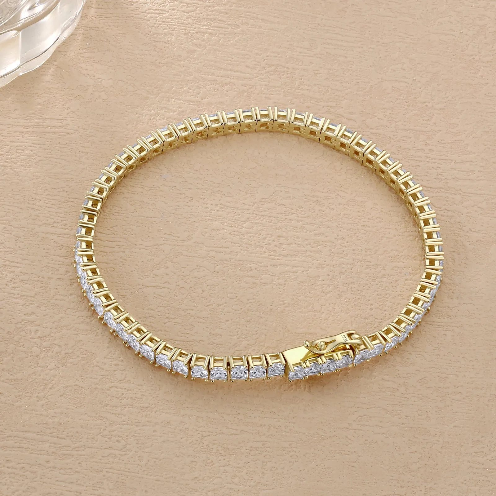 【NEW】3mm S925 Princess Cut Square Tennis Bracelet