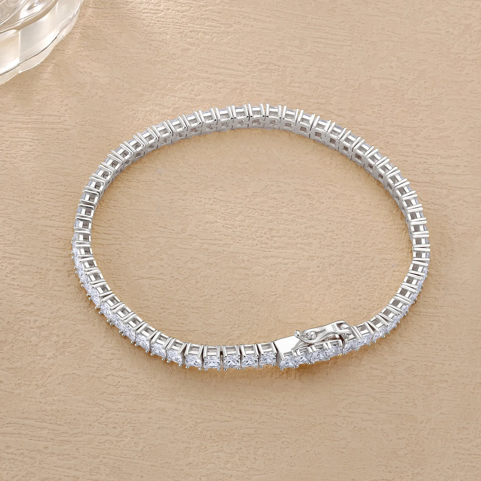 【NEW】3mm S925 Princess Cut Square Tennis Bracelet