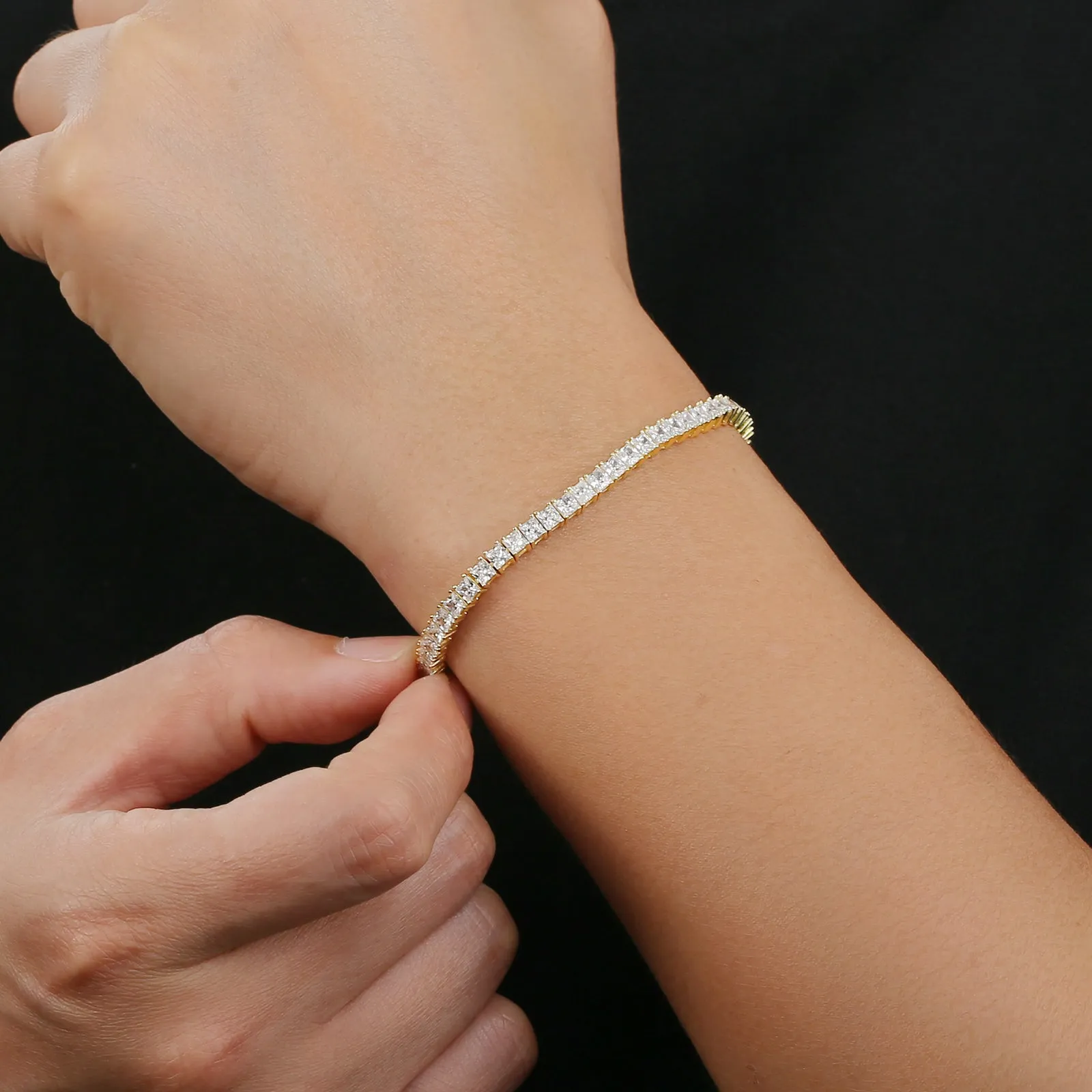 【NEW】3mm S925 Princess Cut Square Tennis Bracelet