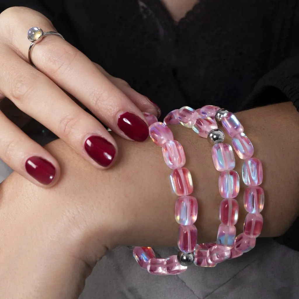 Nogu Pink Nebula | .925 Sterling Silver | Galaxy Glass Pebble Bracelet