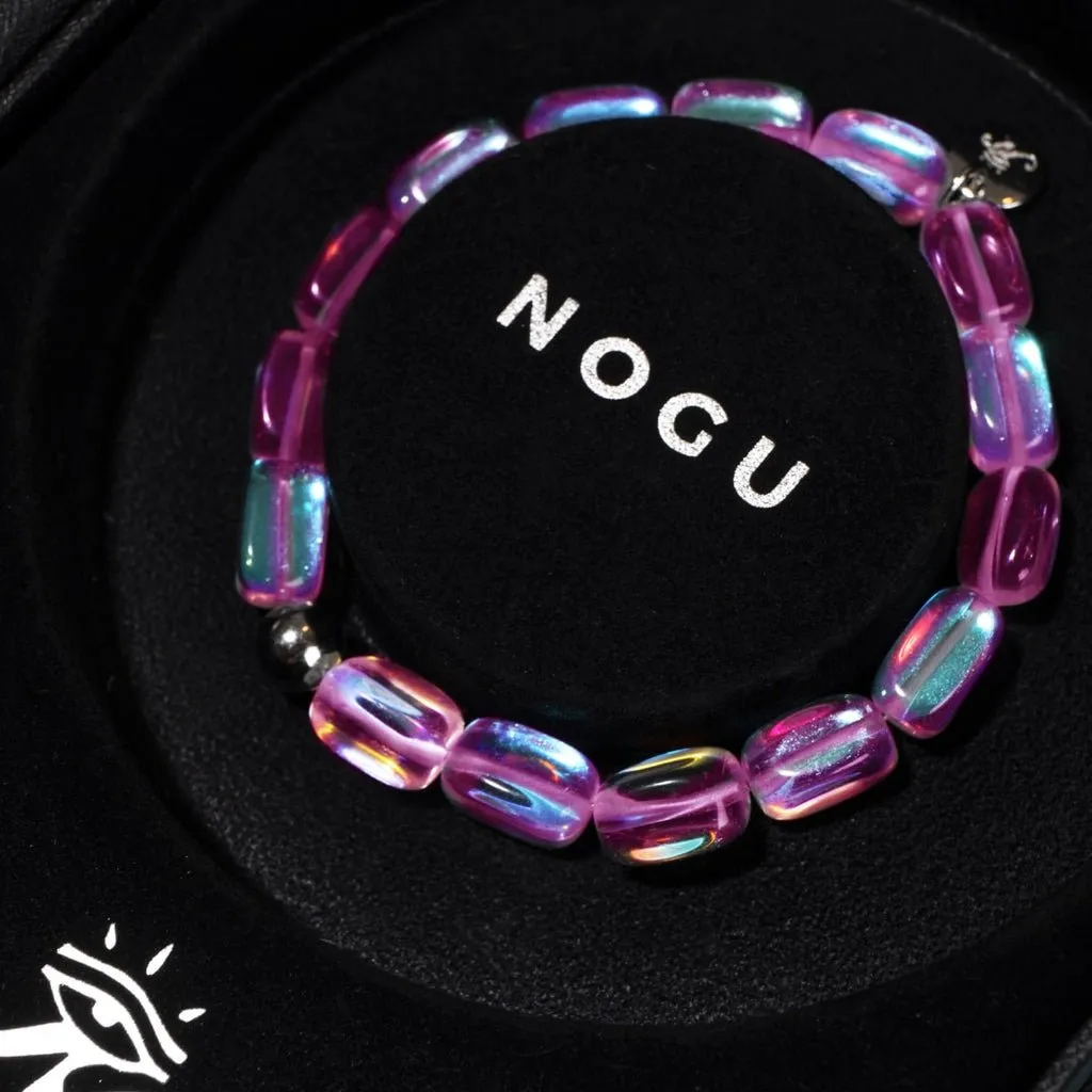 Nogu Pink Nebula | .925 Sterling Silver | Galaxy Glass Pebble Bracelet