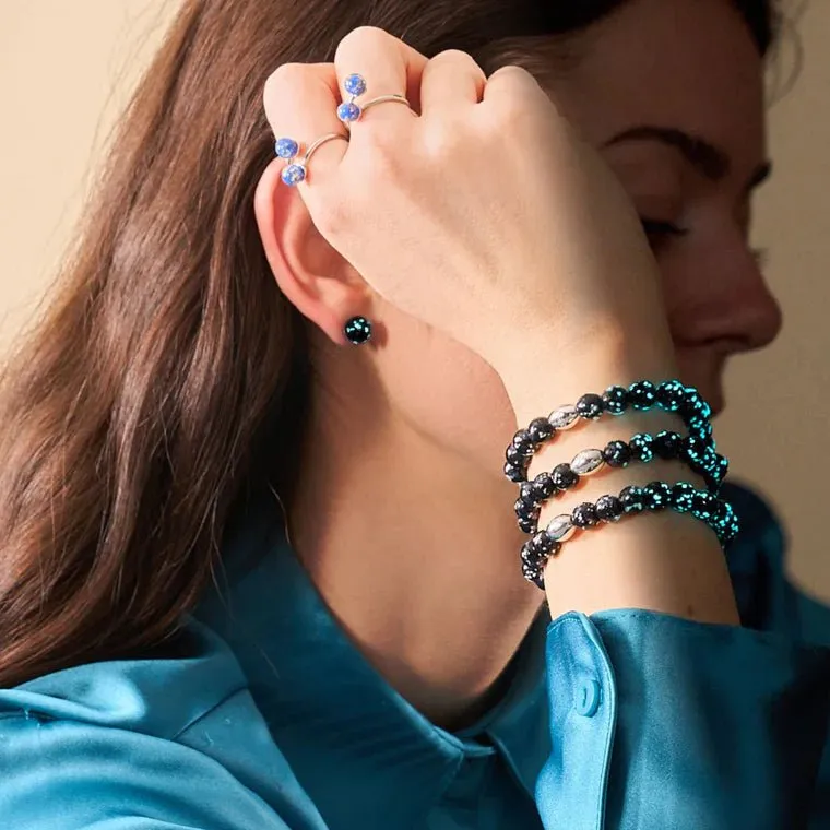 NOGU PITCH BLACK | SILVER | FIREFLY GLASS MACRAME BRACELET