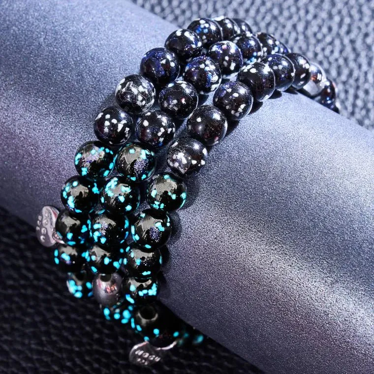 NOGU PITCH BLACK | SILVER | FIREFLY GLASS MACRAME BRACELET
