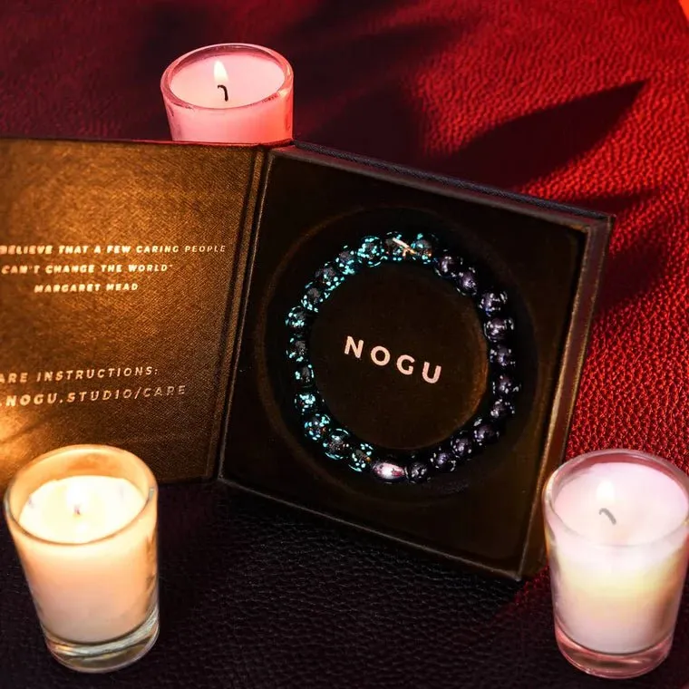 NOGU PITCH BLACK | SILVER | FIREFLY GLASS MACRAME BRACELET