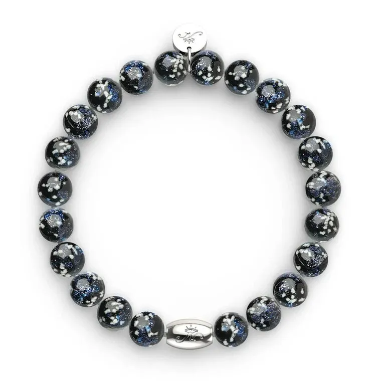 NOGU PITCH BLACK | SILVER | FIREFLY GLASS MACRAME BRACELET