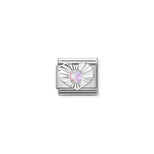 Nomination Composable Link Heart, Etched, Pink Opal Stone, Silver