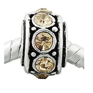 November Birthstone Charm Light Topaz  Crystals Charm European Bead Compatible for Most European Snake Chain Bracelet