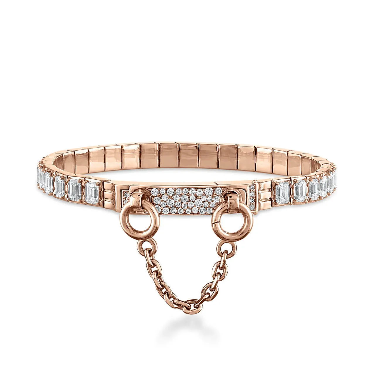 OATH SINGLE CUFF EMERALD CUT DIAMOND TENNIS BRACELET