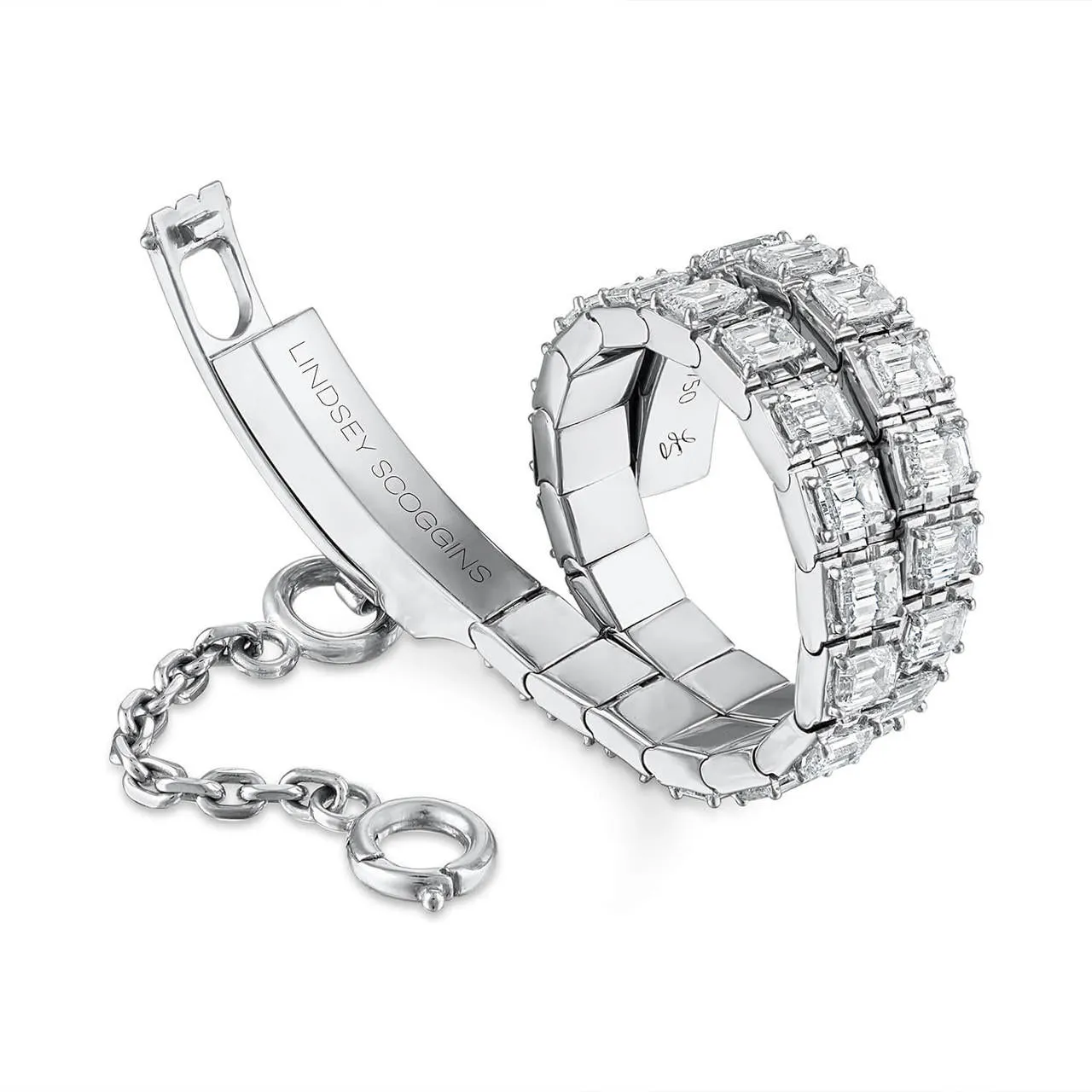 OATH SINGLE CUFF EMERALD CUT DIAMOND TENNIS BRACELET