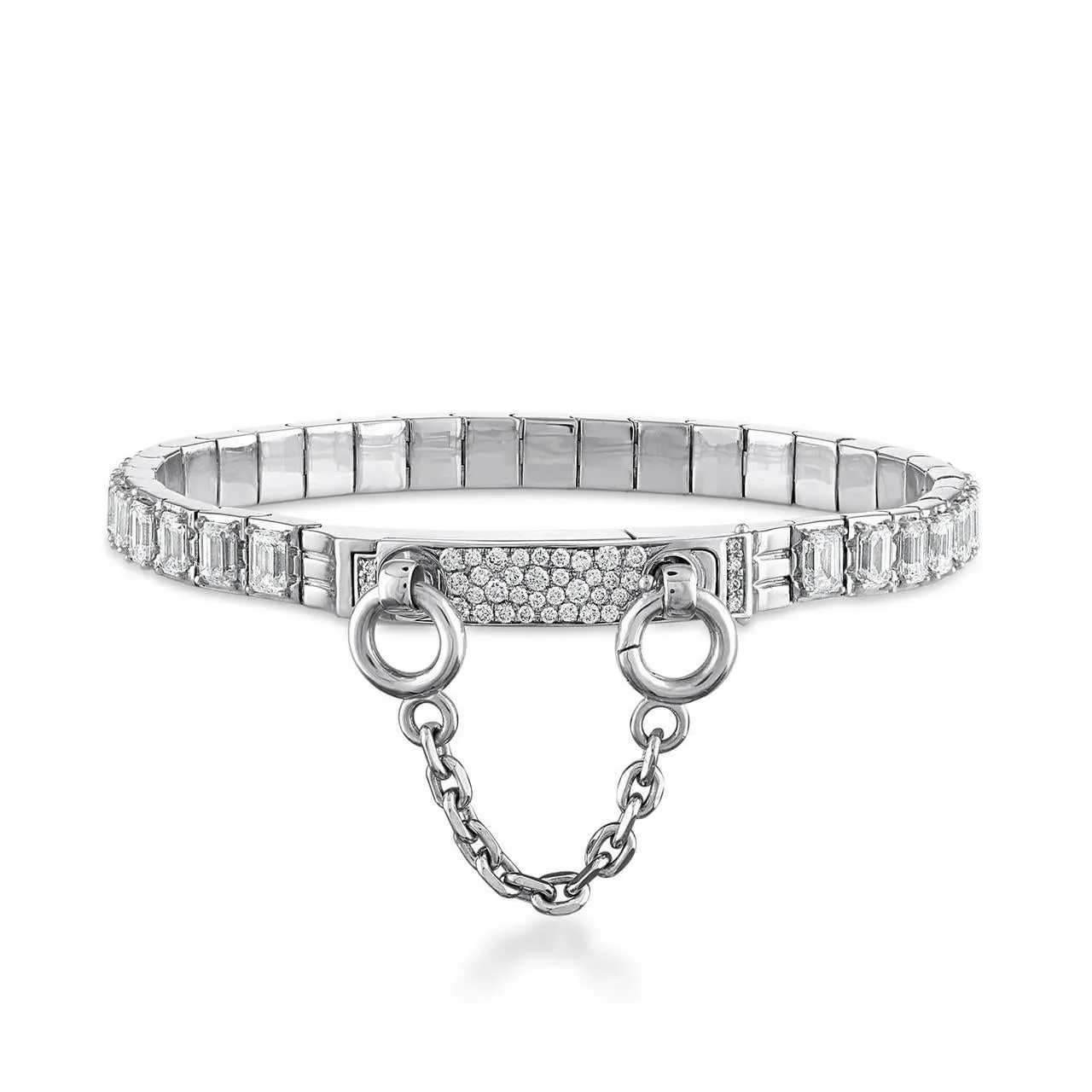 OATH SINGLE CUFF EMERALD CUT DIAMOND TENNIS BRACELET
