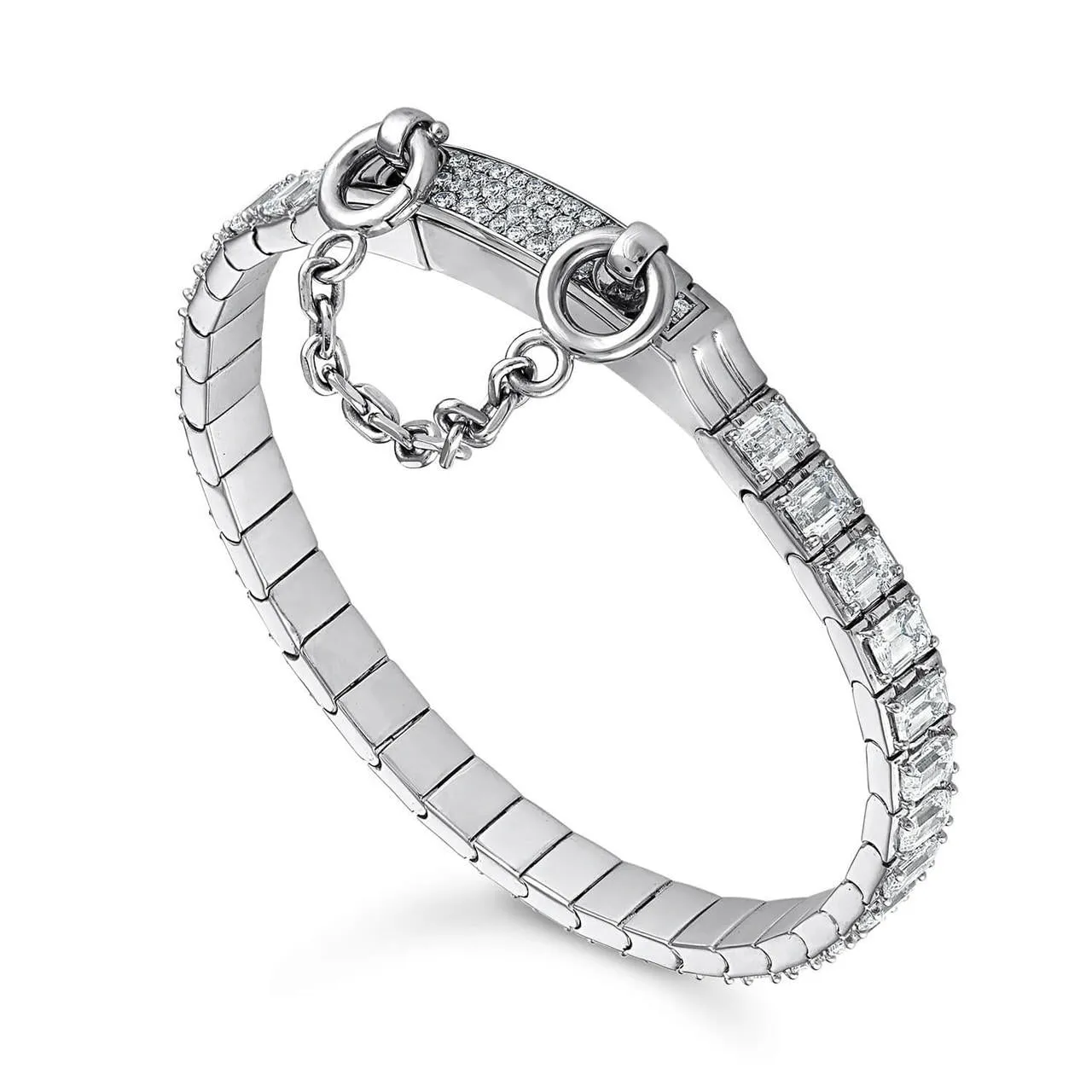 OATH SINGLE CUFF EMERALD CUT DIAMOND TENNIS BRACELET
