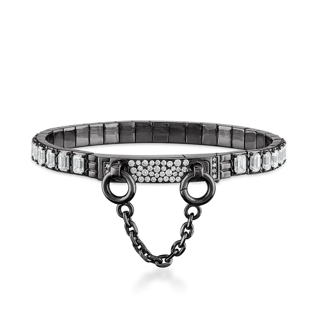 OATH SINGLE CUFF EMERALD CUT DIAMOND TENNIS BRACELET