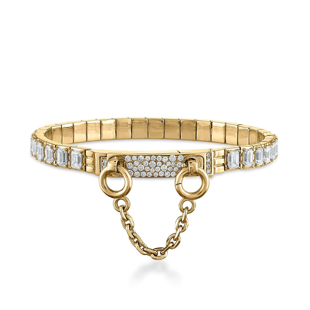OATH SINGLE CUFF EMERALD CUT DIAMOND TENNIS BRACELET