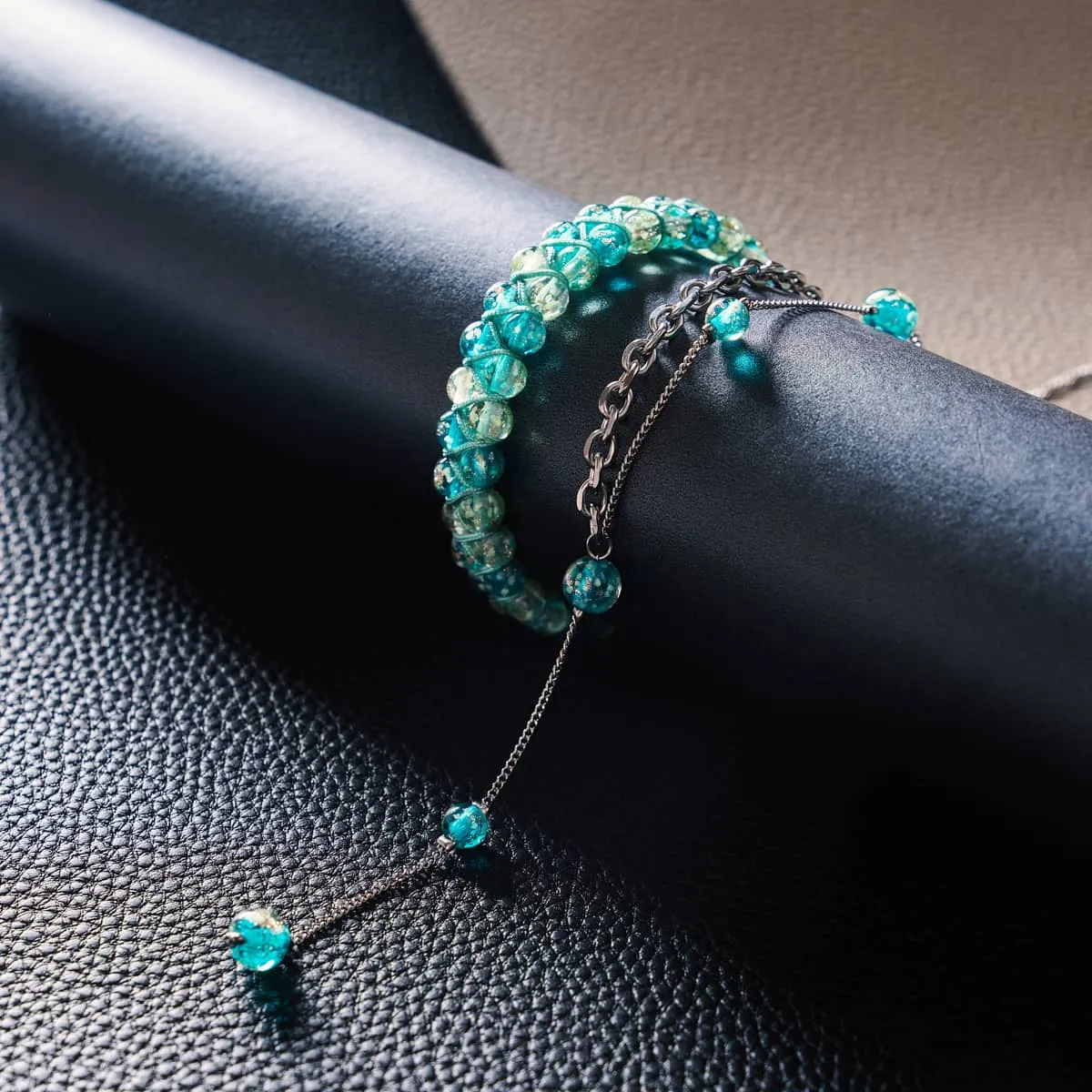Ocean Spray | Teal x Evergreen | Double Firefly Glass Bracelet