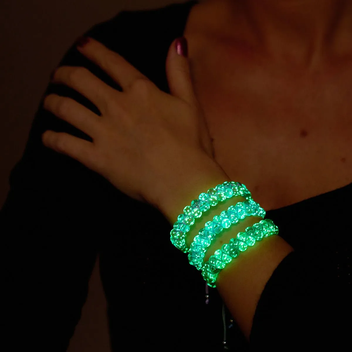 Ocean Spray | Teal x Evergreen | Double Firefly Glass Bracelet