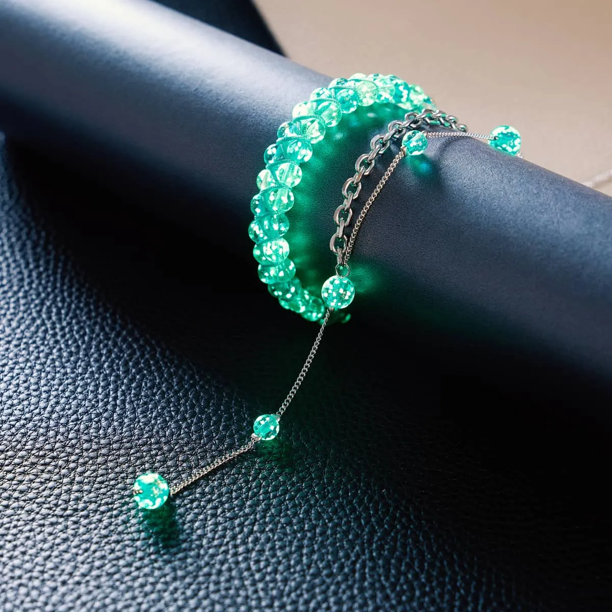 Ocean Spray | Teal x Evergreen | Double Firefly Glass Bracelet