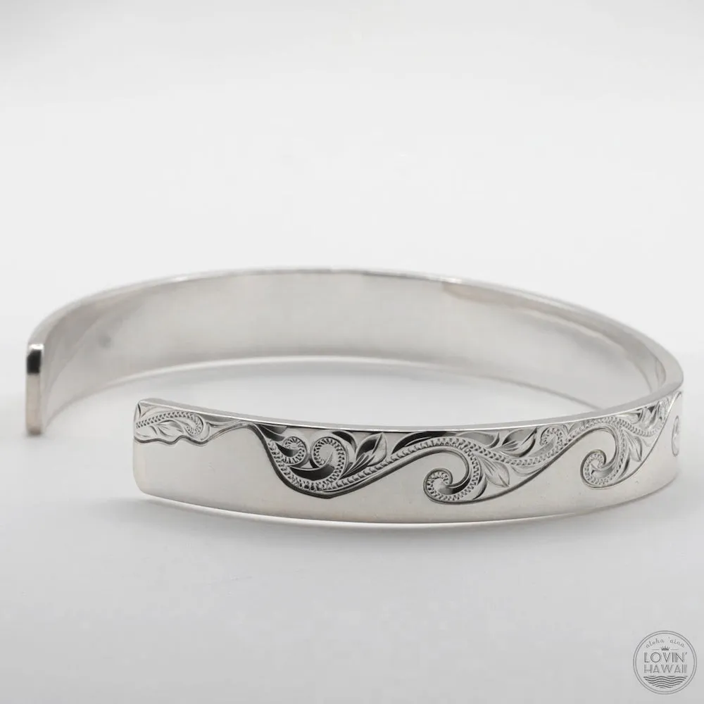 Ocean Wave Bracelet From Hawaii,Hand Engraved Design (8mm width, Flat Style)