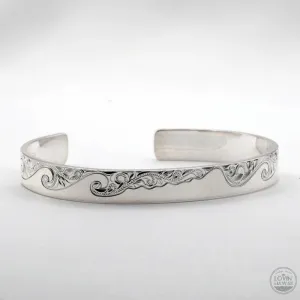 Ocean Wave Bracelet From Hawaii,Hand Engraved Design (8mm width, Flat Style)
