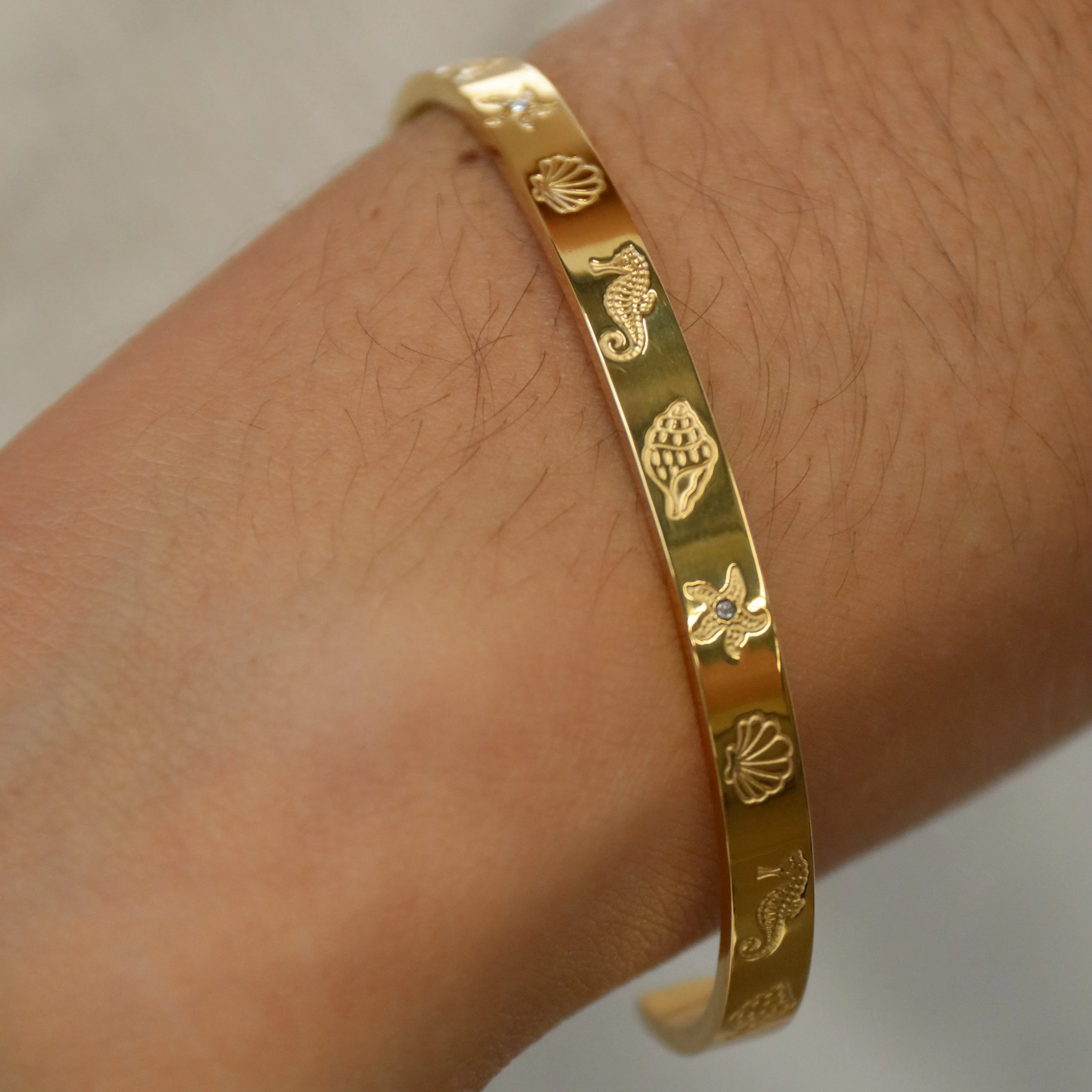 Odyssey | Stainless Steel 18K Gold Plated Ocean Cuff Bangle