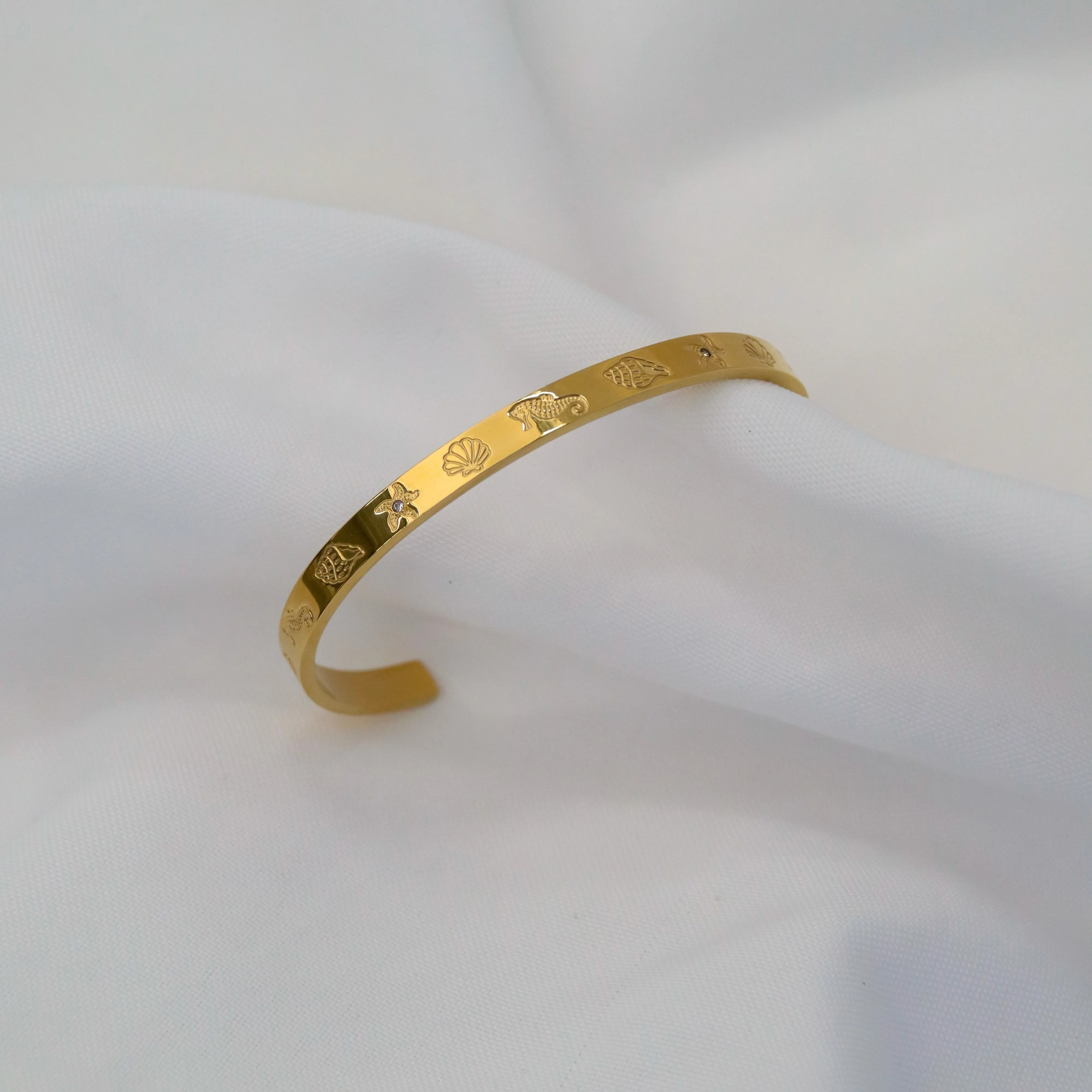 Odyssey | Stainless Steel 18K Gold Plated Ocean Cuff Bangle