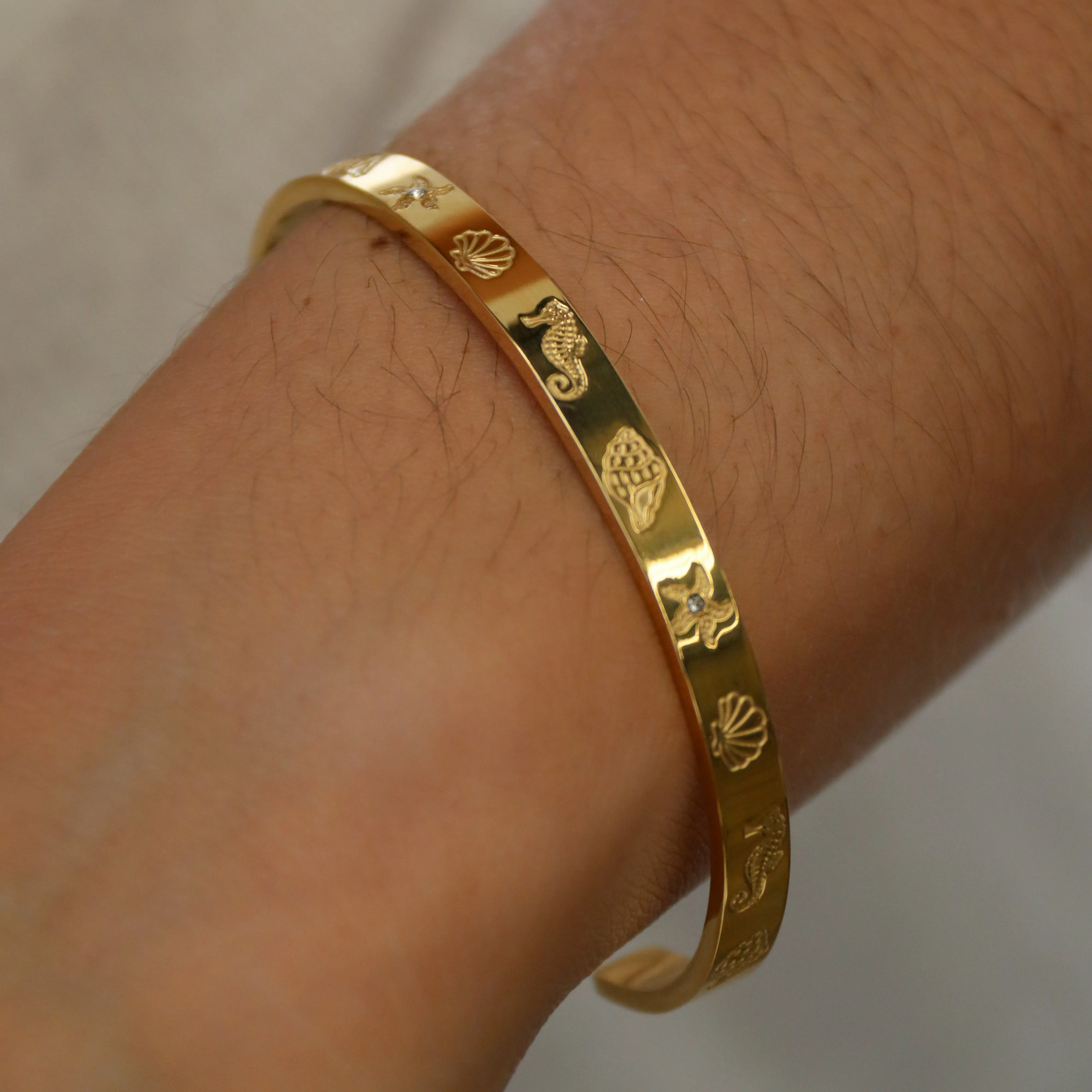 Odyssey | Stainless Steel 18K Gold Plated Ocean Cuff Bangle