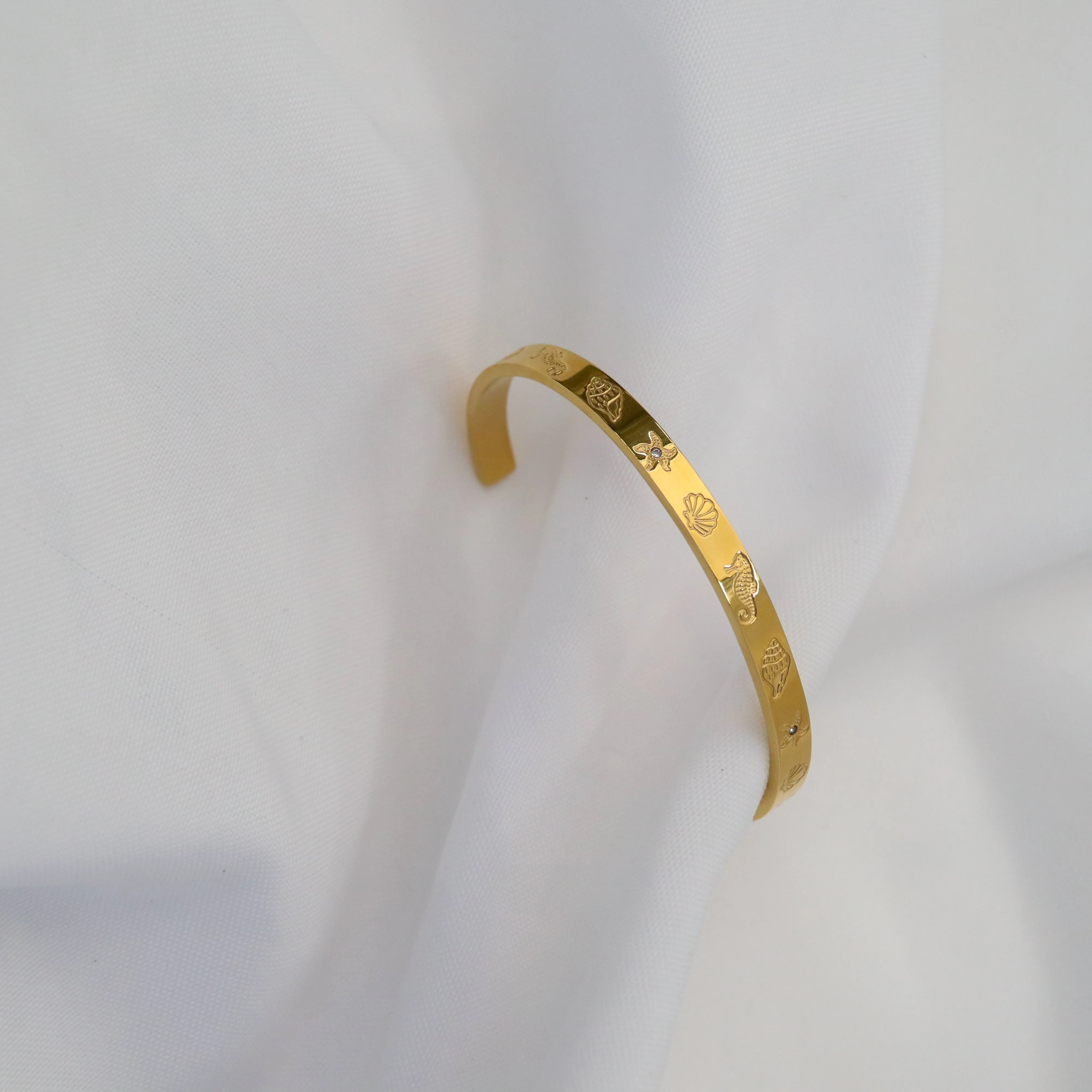 Odyssey | Stainless Steel 18K Gold Plated Ocean Cuff Bangle