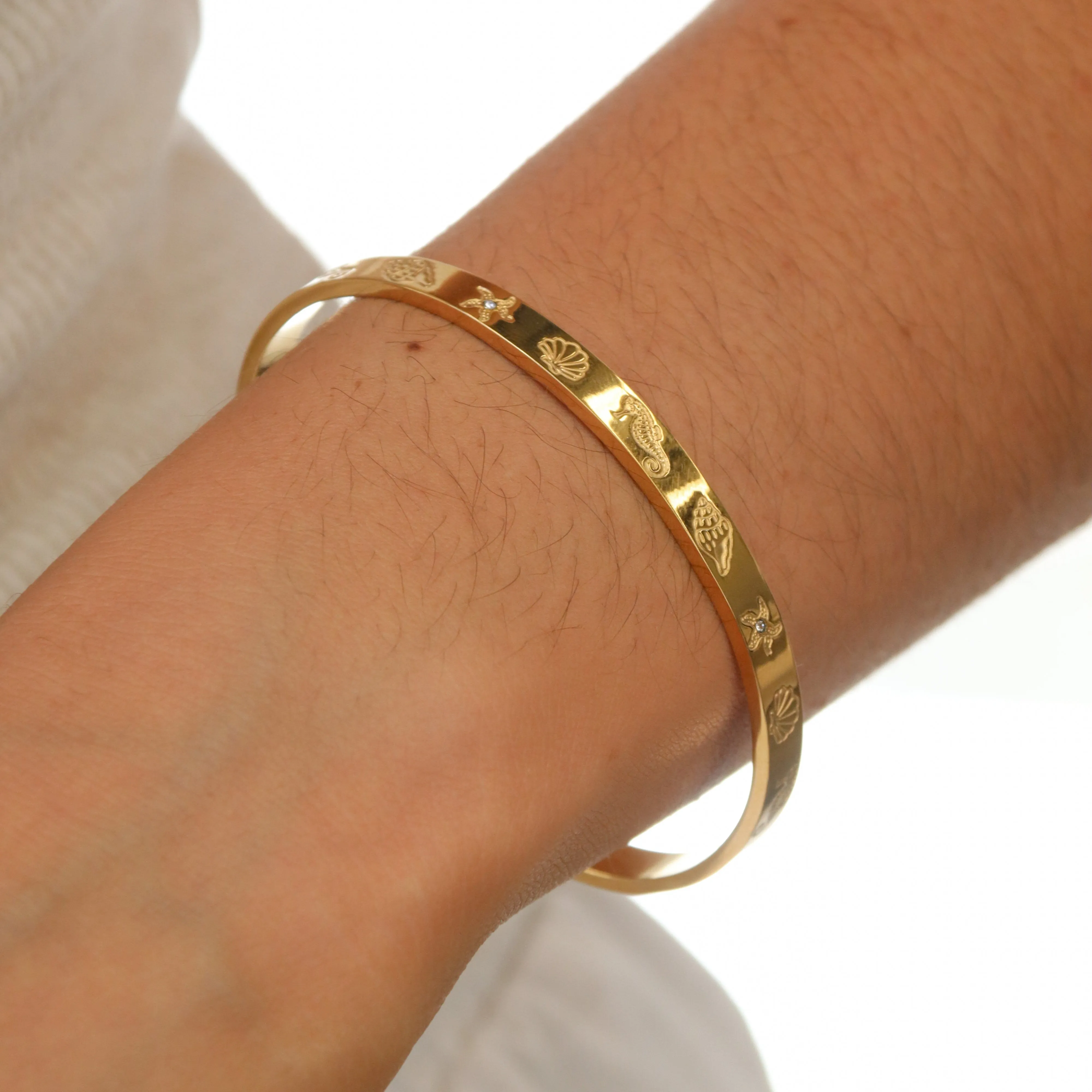Odyssey | Stainless Steel 18K Gold Plated Ocean Cuff Bangle