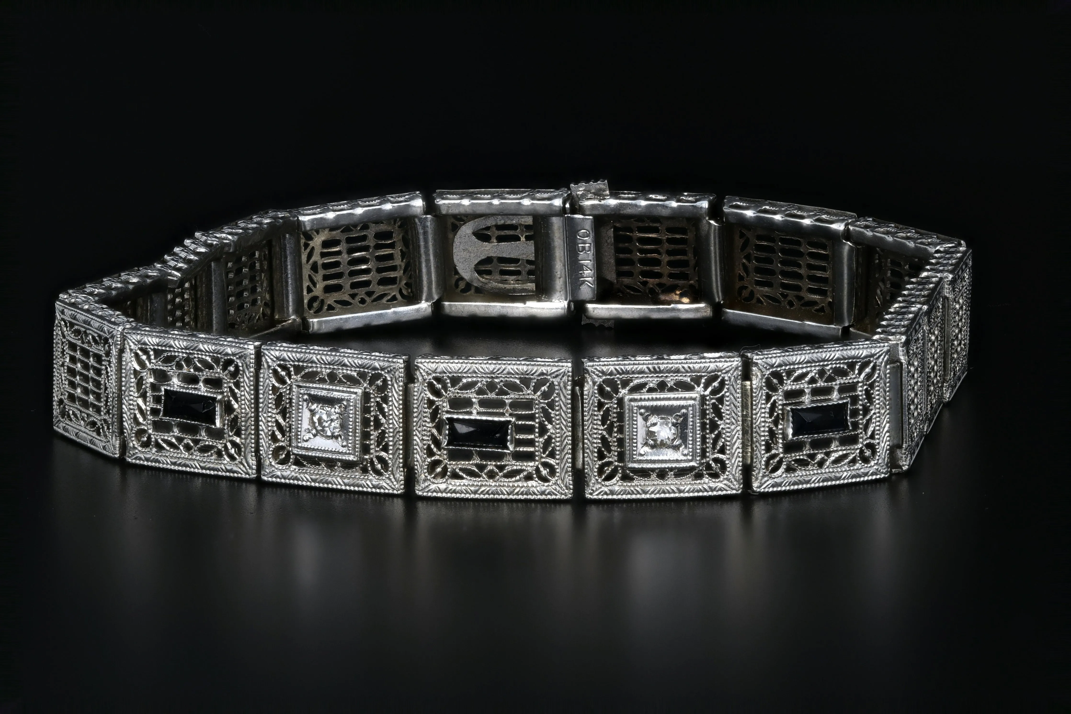 Ostby & Barton 14K White Gold Diamond and Natural Sapphire Bracelet