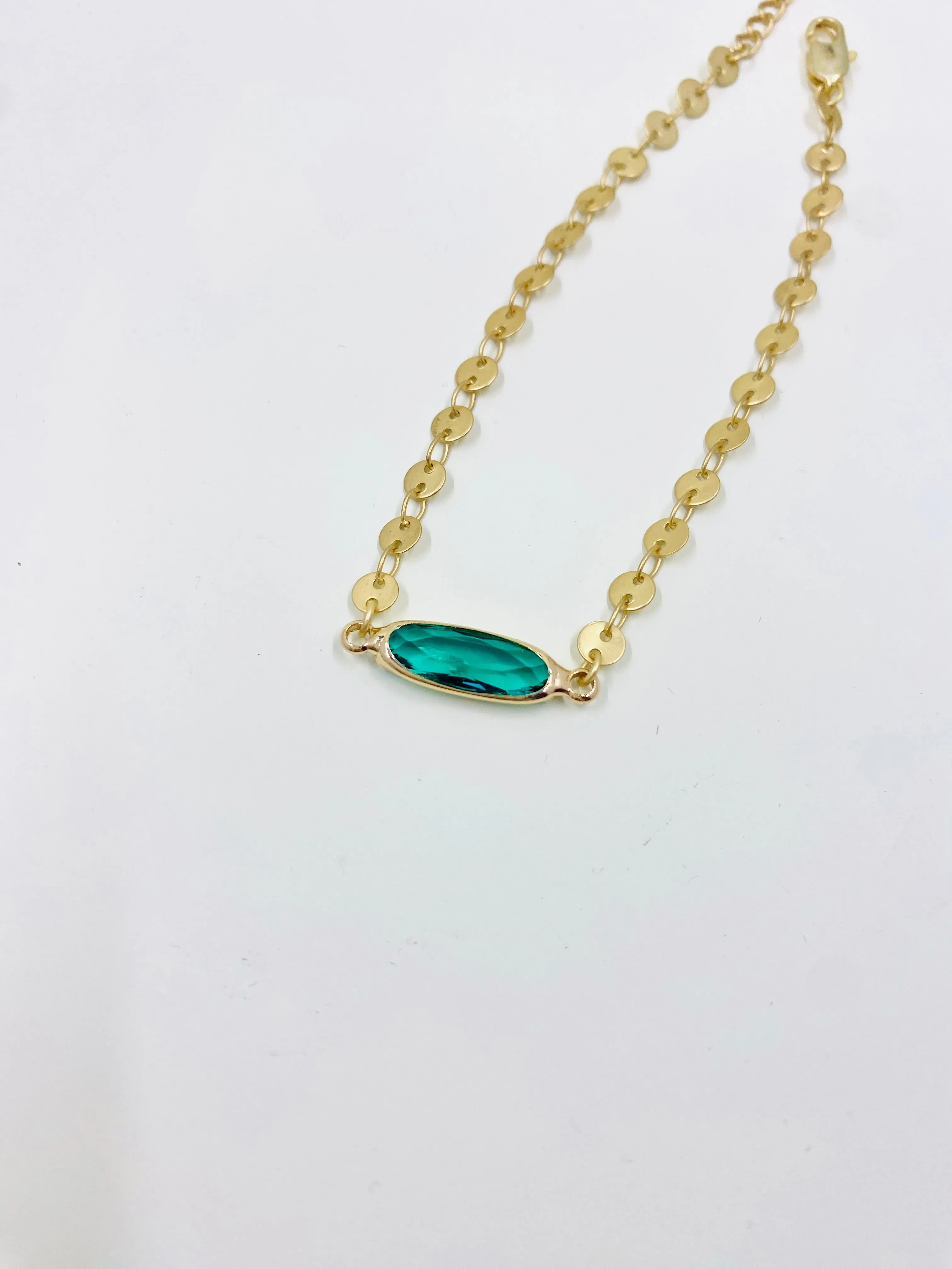 Oval Sea Green Bracelet with Coin Chain