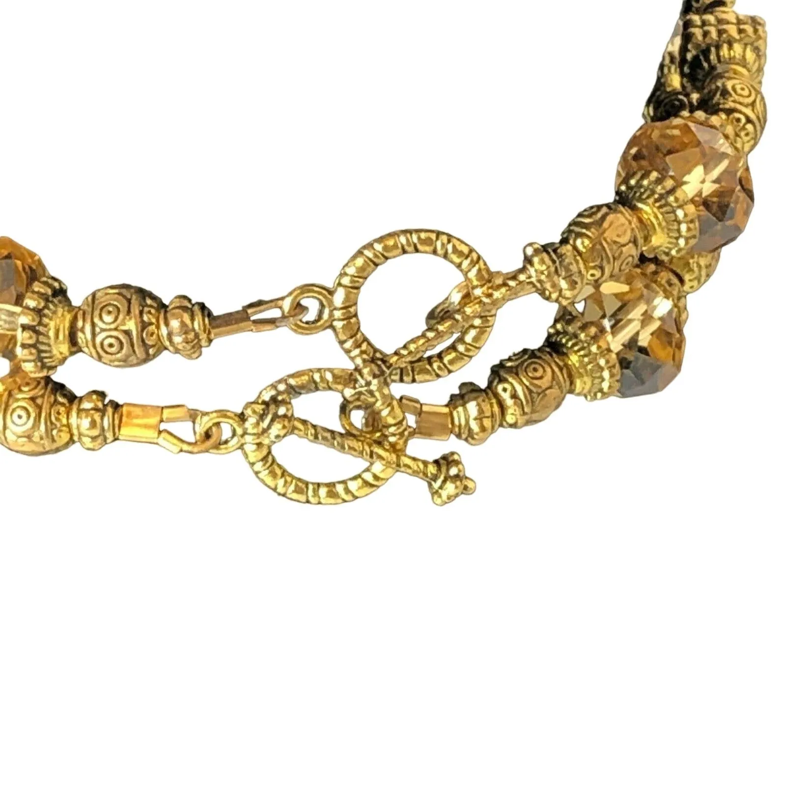 Pair of 2 Vintage Goldtone Beaded Bracelets Toggle Clasp EUC