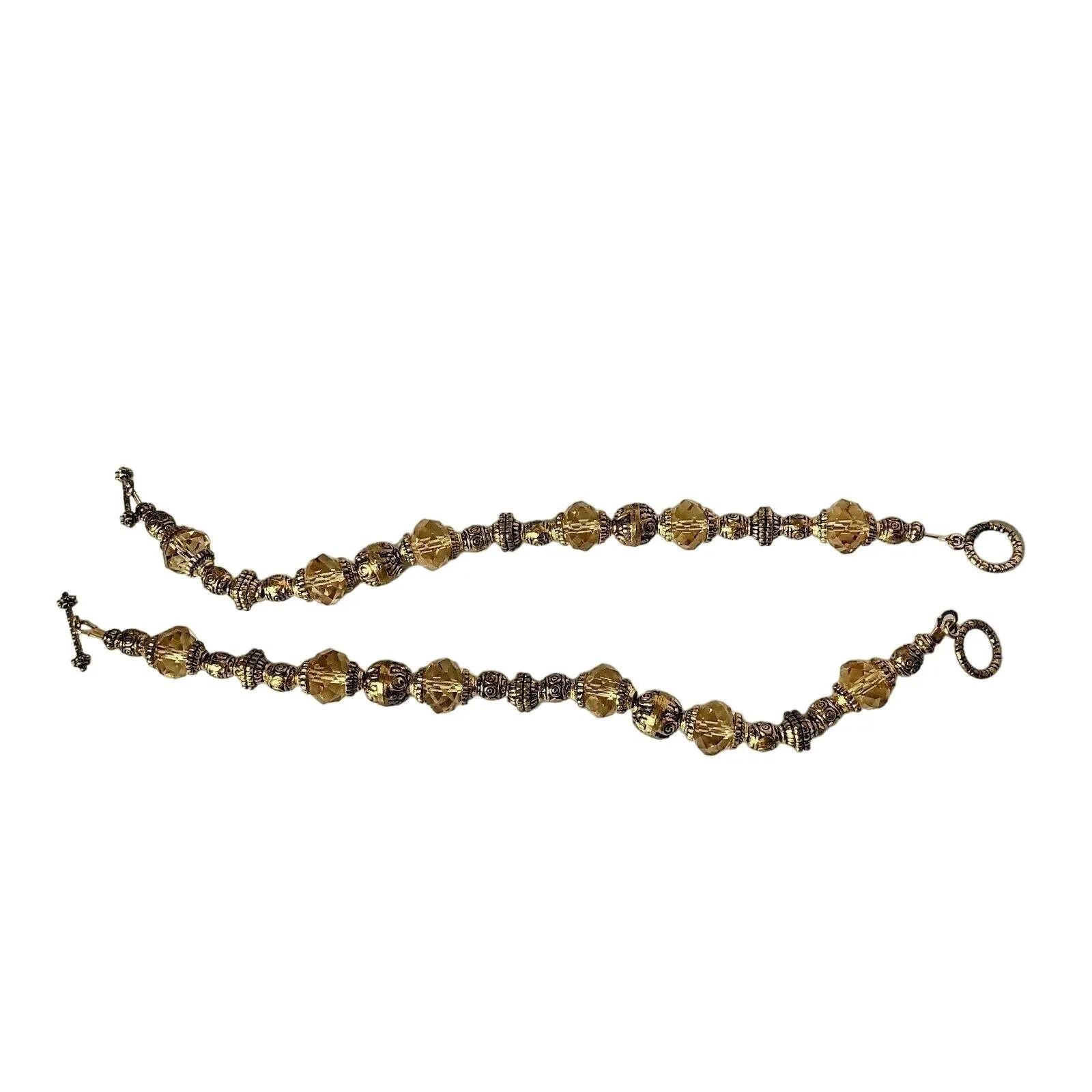 Pair of 2 Vintage Goldtone Beaded Bracelets Toggle Clasp EUC