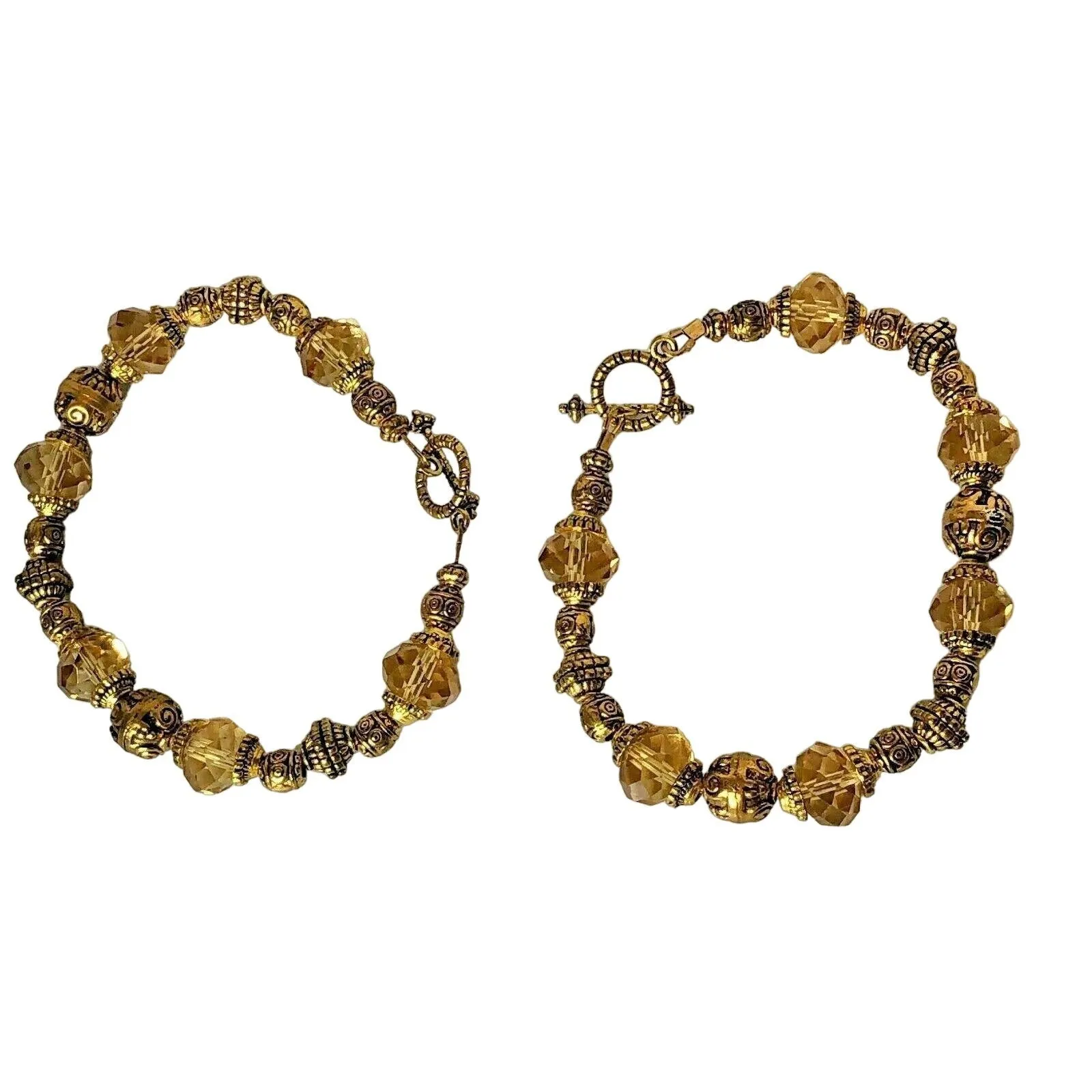 Pair of 2 Vintage Goldtone Beaded Bracelets Toggle Clasp EUC