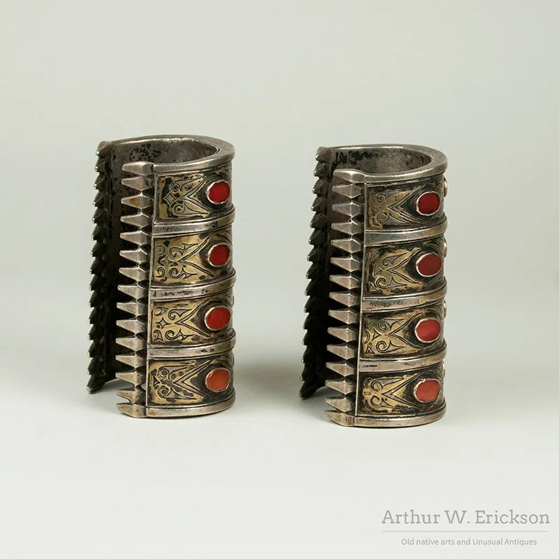 Pair of Central Asian Four Row Cuff Bracelets
