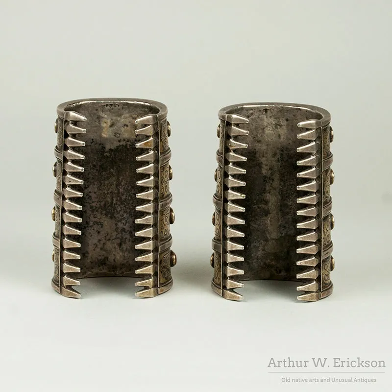 Pair of Central Asian Four Row Cuff Bracelets