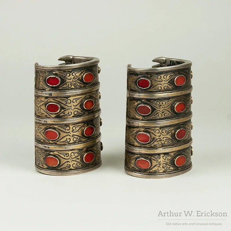 Pair of Central Asian Four Row Cuff Bracelets