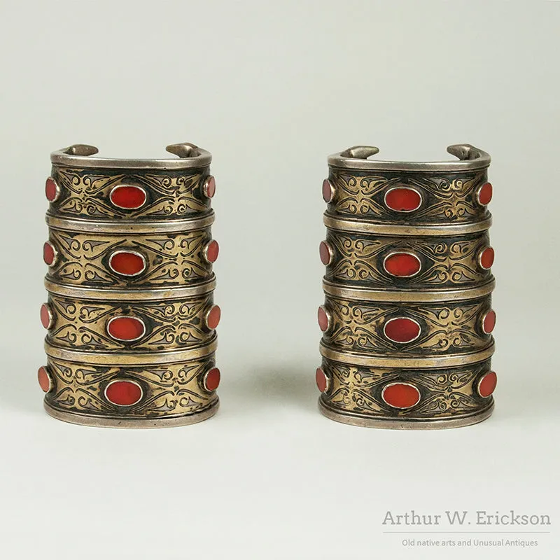 Pair of Central Asian Four Row Cuff Bracelets