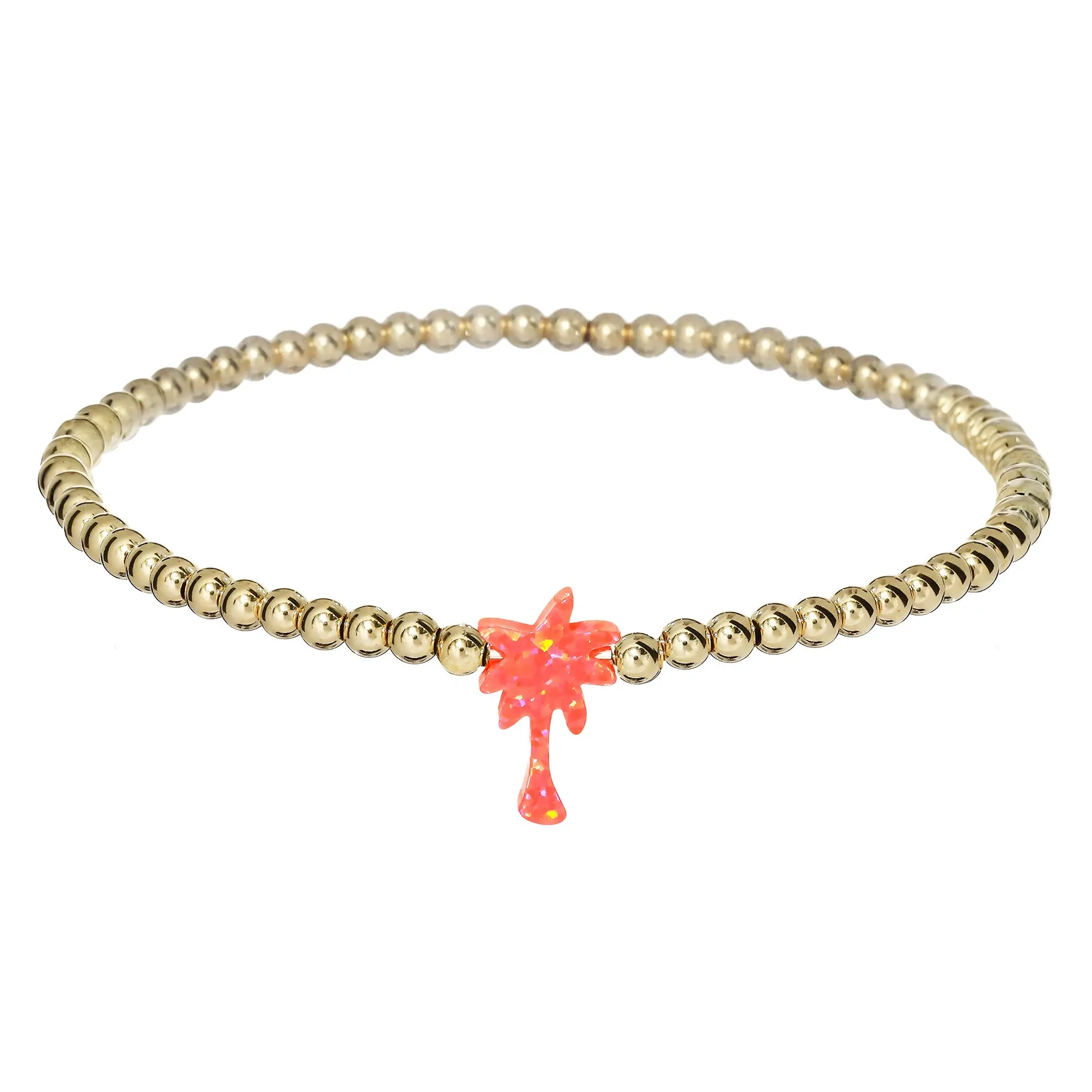 PALM TREE | Opal Charm and 14K Gold Filled Beads Bracelet