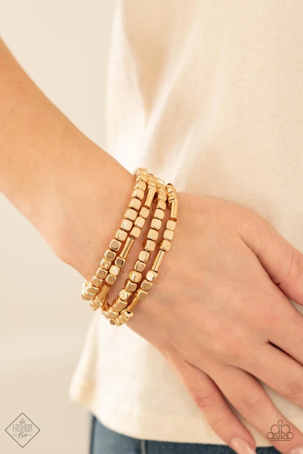 Paparazzi Metro Materials - Gold Stretch Bracelets